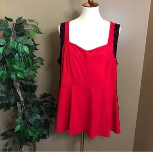 Torrid Red Sleeveless Blouse Black Lace